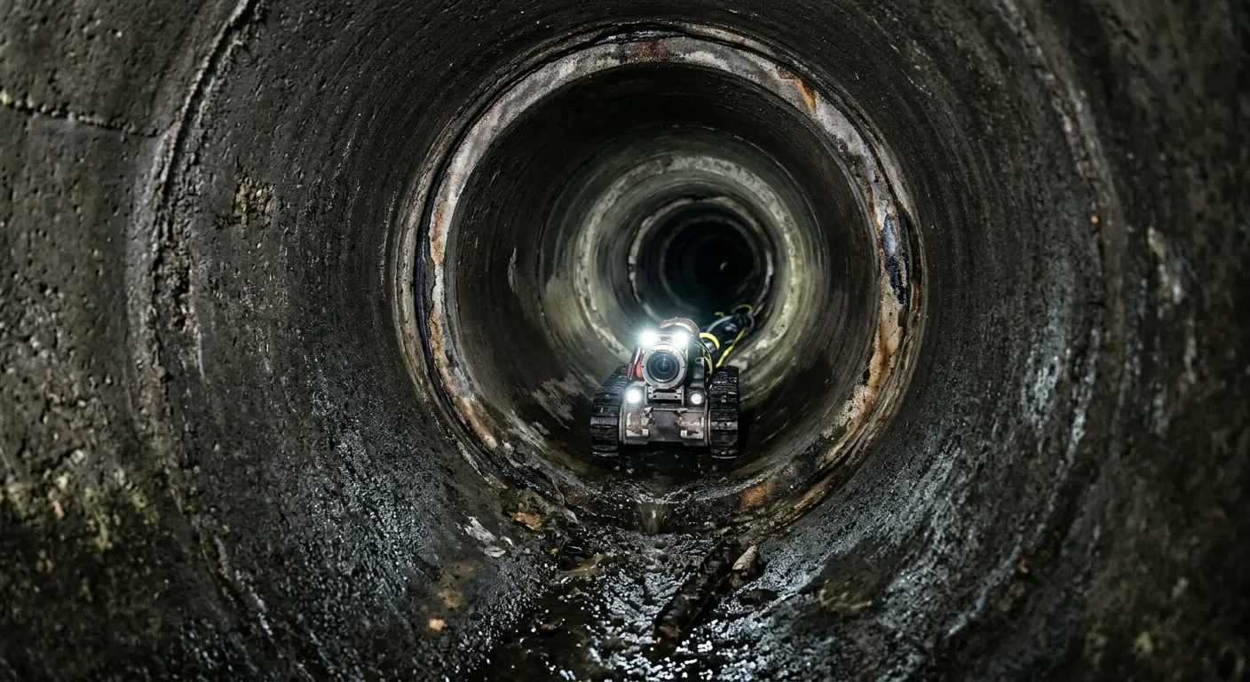 Robotic sewer camera inspecting pipe interior for Sewer Line Cleaning in Crozet